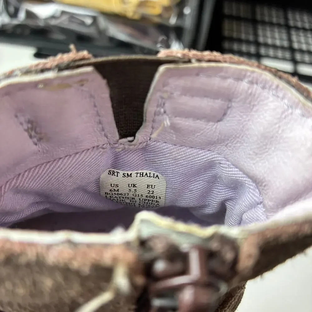 Stride Rite Brown Suede Boots Toddler Girl 6 Side Zip Purple Buckle Walking Shoe
